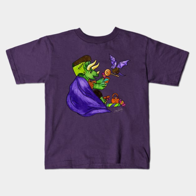 Halloween Triceratops Trick-or-Treat Kids T-Shirt by Happy Lines Family